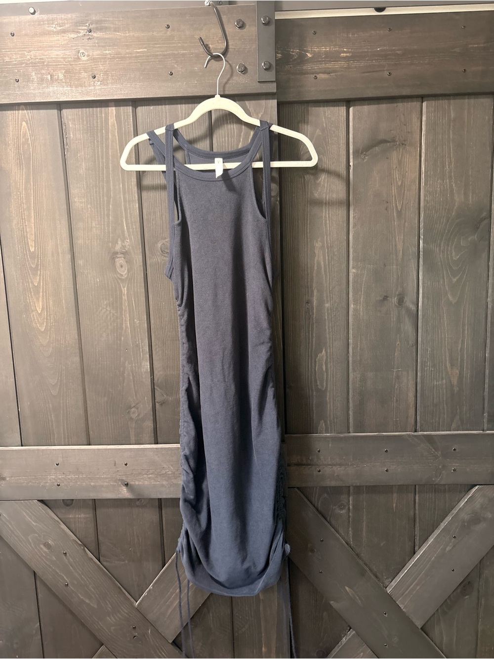 Daily practice by anthropologie super soft grey blue Ruched Racerback Midi Dress